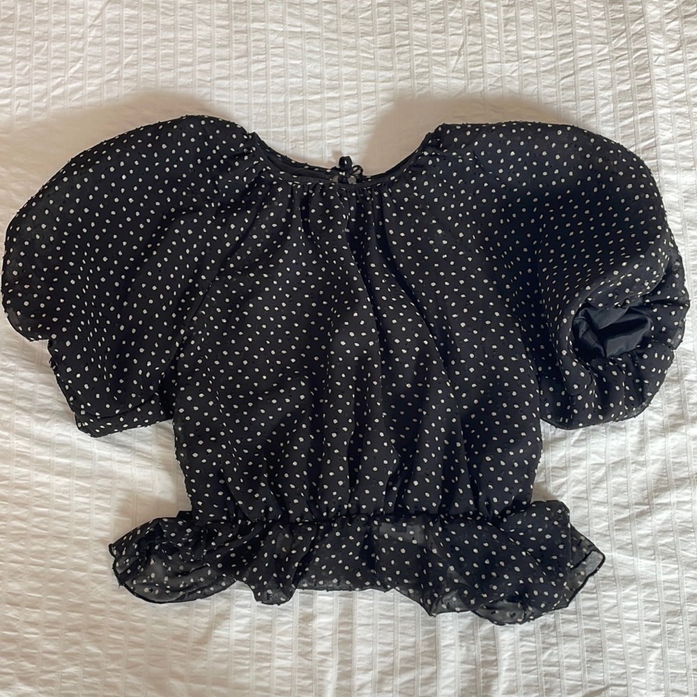 Nasty Gal Puffy Sleeve Polka Dot Shirt